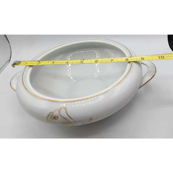 Vintage KPM Krister Germany Covered Serving Bowl. Gold Rose Design - Picture 8 of 14